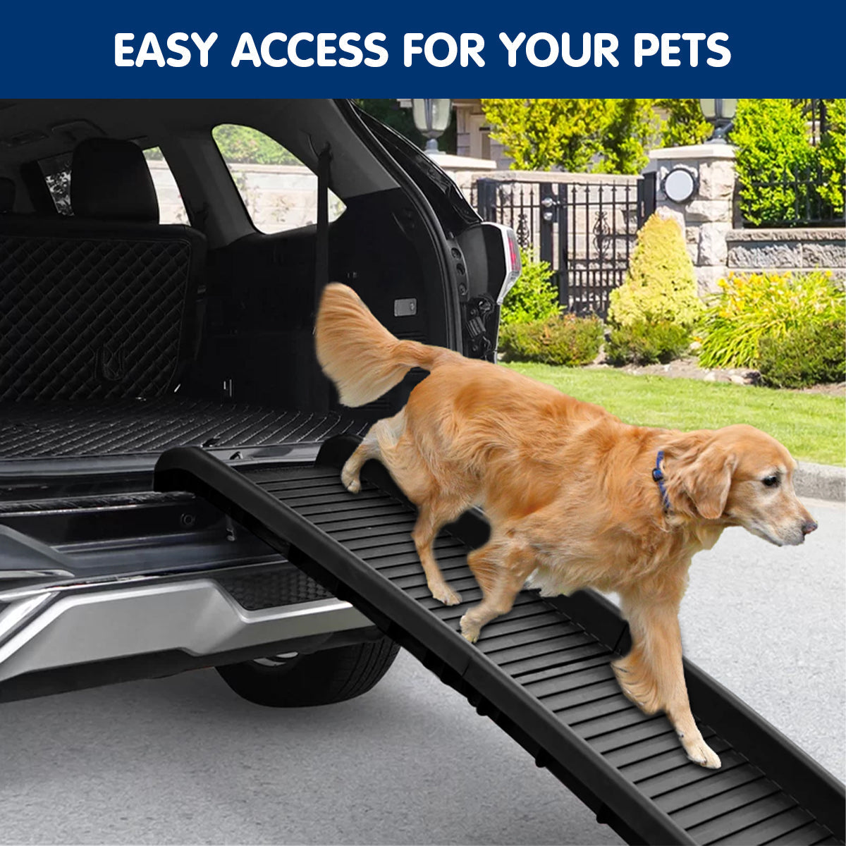 NNEDPE Foldable Car Dog Ramp Vehicle Ladder Step Stairs - Black