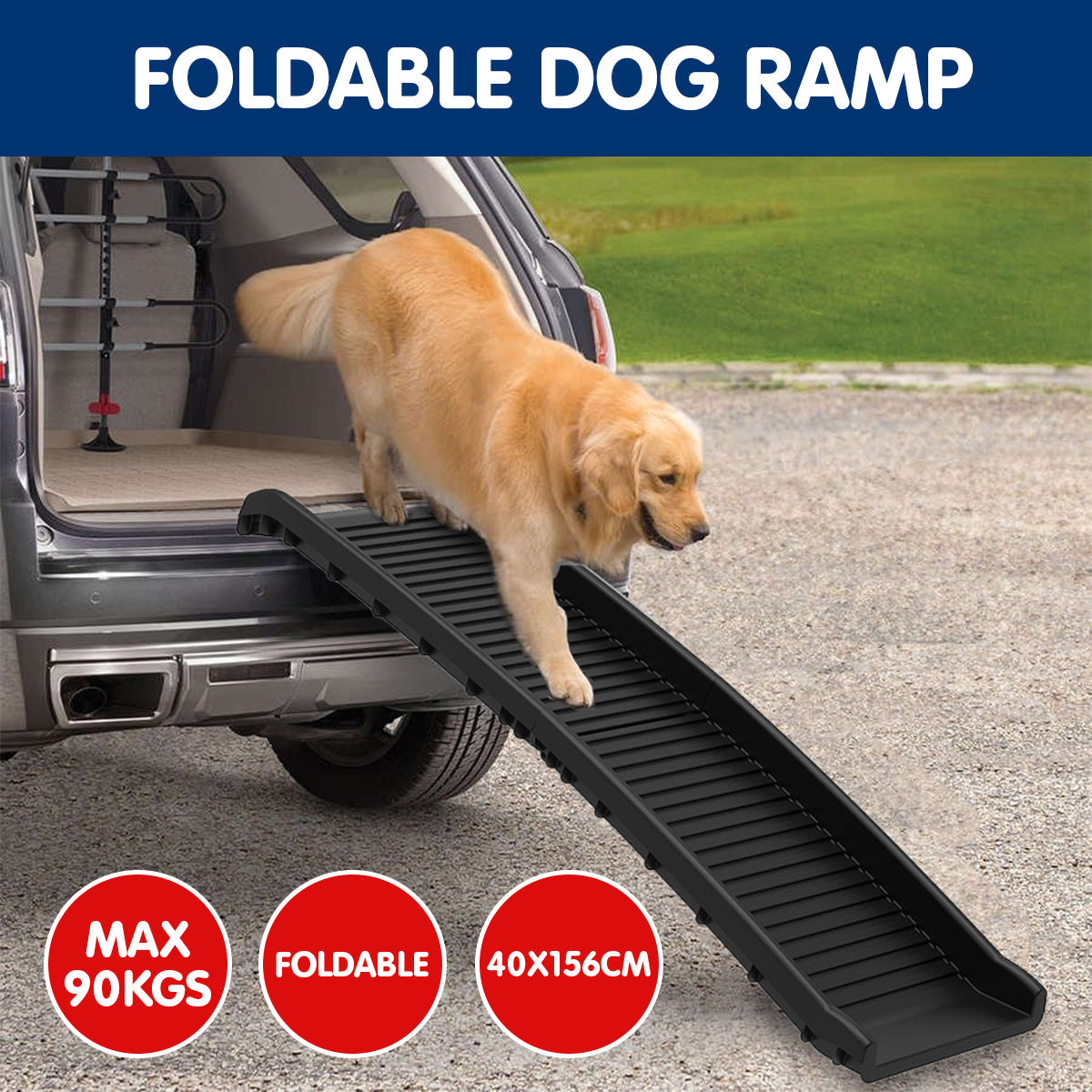 NNEDPE Foldable Car Dog Ramp Vehicle Ladder Step Stairs - Black